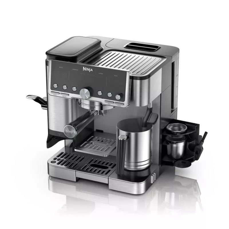 Espressomasin Ninja ES701EU — poolautomaatne kohvi/espresso, sisseehitatud veskiga, 2 L veepaak, 1650 W, 25 veski seadistust, piimapaak, 14 baari pump