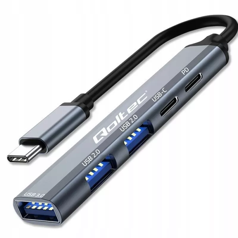 Qoltec 53790 Hub-adapter USB-C 3.1 5in1 | USB-C PD | USB-C | 2x USB 2.0 | USB 3.0