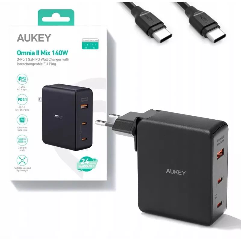 Seinakruvilaadija Aukey PA-B7O, 3×USB, GaN-tehnoloogia