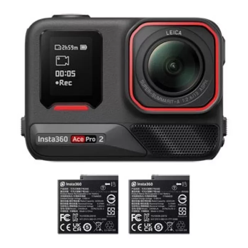 Spordikaamera Insta360 Ace Pro 2 — 50 MP, 8K Ultra HD (7680×3272), 1/1,3-tolline sensor, kuni 240 fps, sisseehitatud ekraan, Wi‑Fi, MicroSD, 177,7 g, must