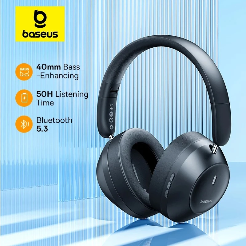 Baseus Bass 30 Max juhtmevabad kõrvaklapid Bluetooth 5.3 ülakõrvaklapid bassivõimendusega 40mm membraan ülimadal latentsusaeg kõrvaklapid 50H