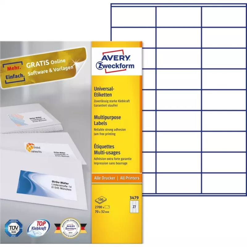 Avery-Zweckform 3479 Sildid Valge Paber 70x32mm Püsiliim