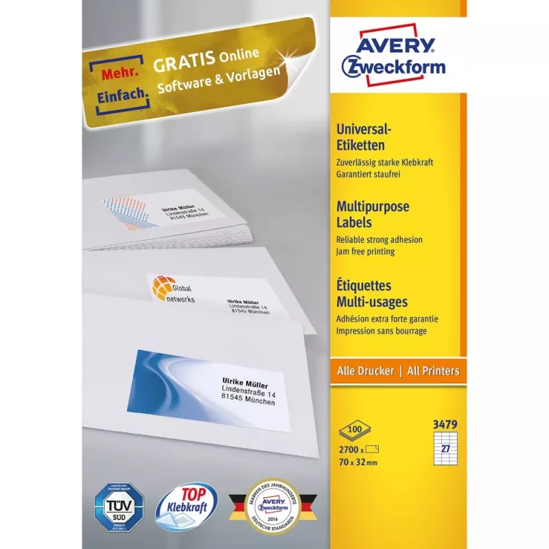 Avery-Zweckform 3479 Sildid Valge Paber 70x32mm Püsiliim