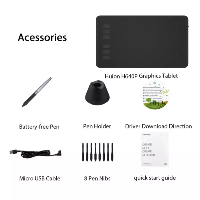 HUION H640P graafikatablett 5080 lpi 160 x 99 mm USB Must