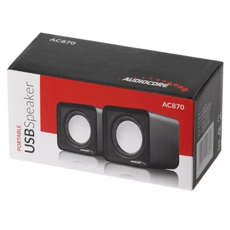 2-suunaline PC kõlar Audiocore AC870 B — 3 W RMS, juhtmega USB-toide, 3,5 mm sisend, 2.0 kanalit