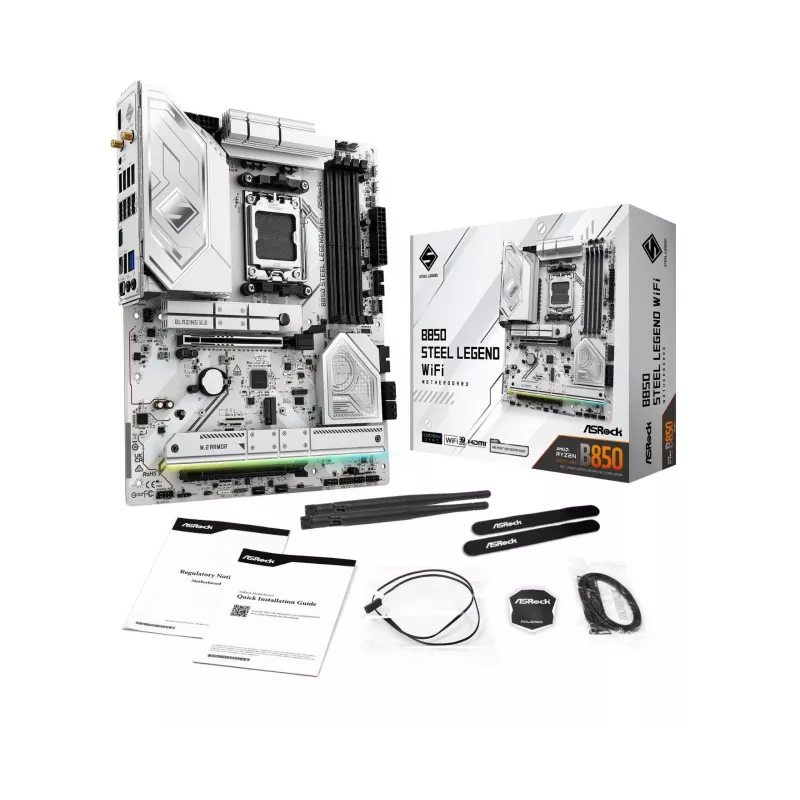 Emaplaat ASROCK B850 Steel Legend WiFi ATX — AMD B850, Socket AM5, DDR5, 4x DIMM, 4x M.2, Wi‑Fi 7, 2.5Gb LAN