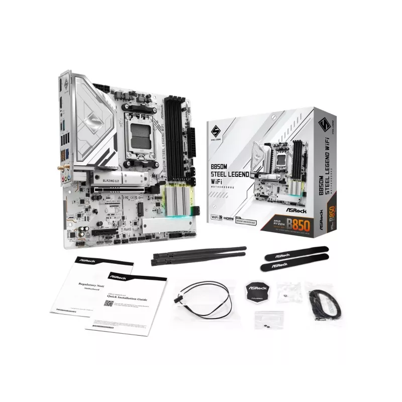 Emaplaat ASRock B850M Steel Legend WiFi — AMD B850, Socket AM5, microATX, DDR5, 4 DIMM, Wi‑Fi 7, 2.5Gb LAN