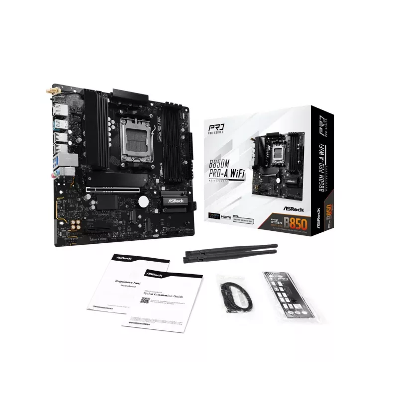 Emaplaat ASRock B850M Pro-A WiFi micro ATX – AMD B850, Socket AM5, DDR5, 4x DIMM, 256GB, Wi‑Fi, 2.5Gb LAN