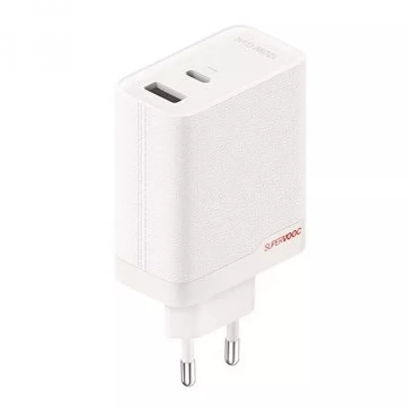 Toiteadapter ONEPLUS SUPERVOOC 120W kahe pordiga juhtmega laadija, 120W koguväljund, 1x USB-C + 1x USB-A, 100–240V, 145 g, valge
