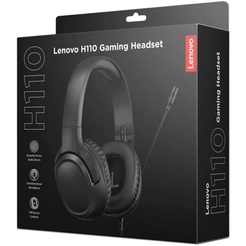 Lenovo H110 mängukõrvaklapid, juhtmega, binauraalsed, 3,5 mm, 1,8 m kaabel, 50–20 000 Hz, 110 dB, 32 Ω, mustad