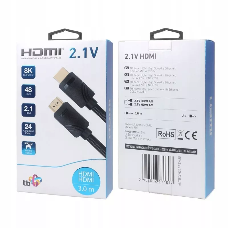 HDMI-kaabel v 2.1 premium 3 m 8K Must mängijatele