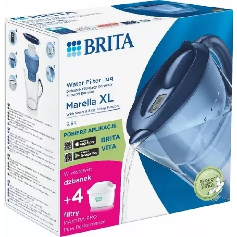 Veefiltri kann BRITA Marella XL, filtrikann koos MAXTRA kassettidega, 3,5 L paak, 2 L filtreeritud vee maht, sinine