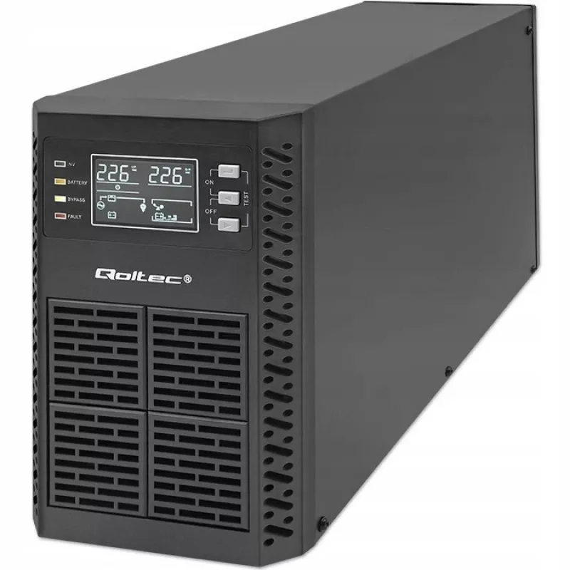 Qoltec 52281 katkematu toiteallikas (UPS) topeltmuundusega (Online) 2 kVA 2000 W 3 pistikupesaga