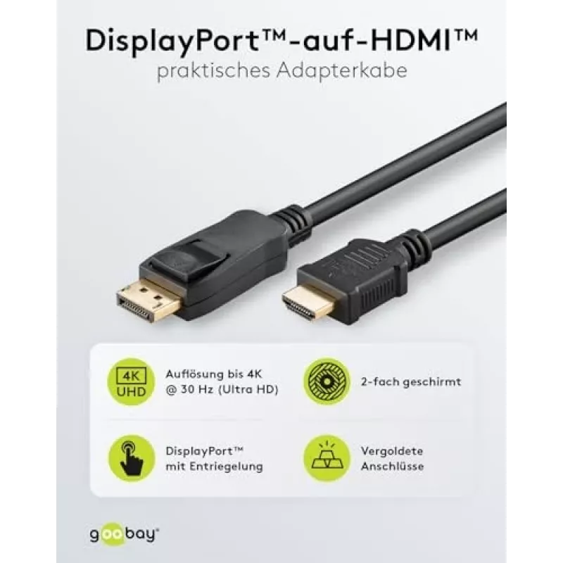 64836 DisplayPort 1.2 HDMI-adapterkaabel 1.4 4K @ 30Hz / ülikiire HDMI-kaabel/kullatud pistikud veatu signaaliedastuse jaoks/sülearvuti