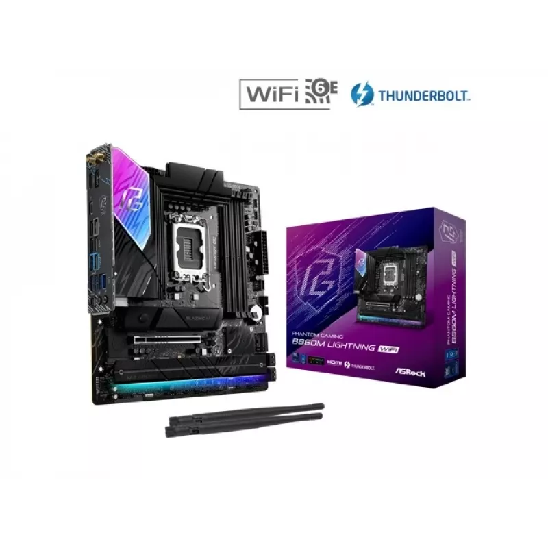 Emaplaat ASRock B860M Lightning WiFi — Intel B860, LGA1851, microATX, DDR5, 4 DIMM, Wi‑Fi 6E, 2.5Gb LAN, Thunderbolt 4
