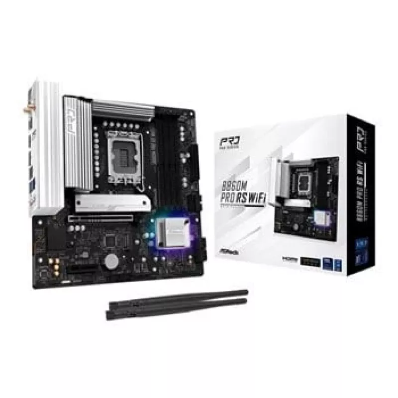 Emaplaat ASRock B860M Pro RS WiFi — Intel B860, LGA 1851, micro ATX, DDR5, 4 DIMM, 3x M.2, 2.5Gb LAN, Wi‑Fi, Bluetooth