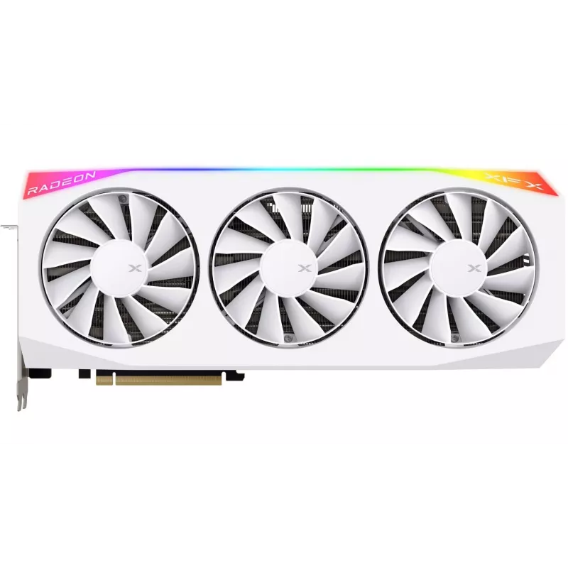 Graafikakaart XFX Radeon RX 9070 XT — 16 GB GDDR6, 256-bit, PCIe x16, 3 ventilaatorit, valge, 360 mm