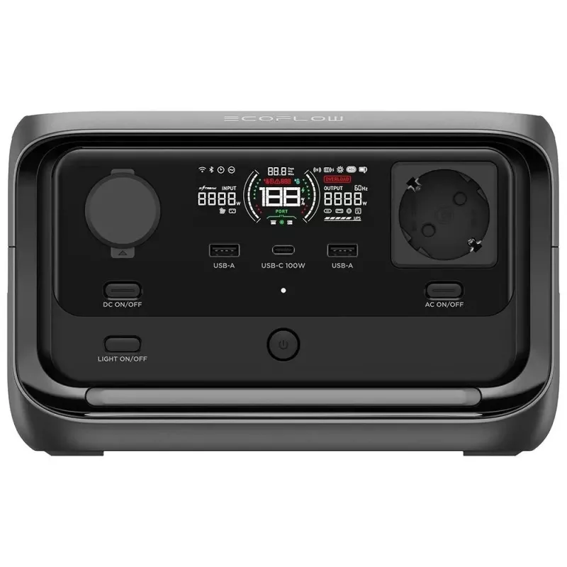 Kaasaskantav elektrijaam EcoFlow River 3 Plus — LiFePO4 286Wh, AC ja USB väljundid, laadimine päikesepaneelist/autost