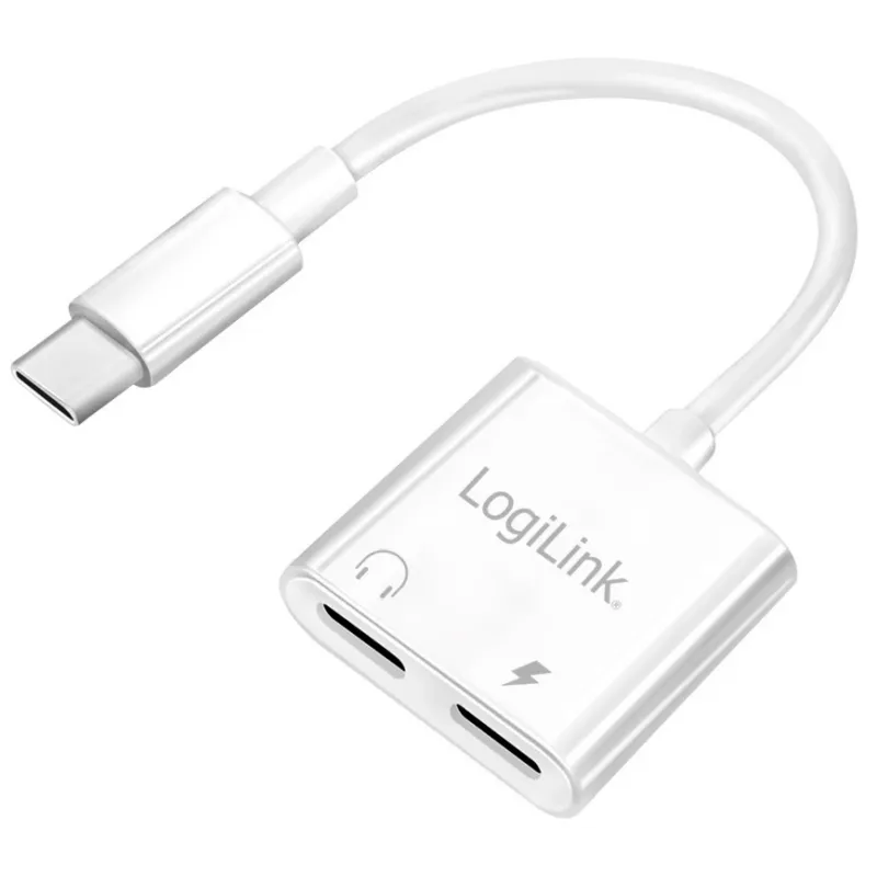 LogiLink USB-C heliadapter, USB-C/M kahele USB-C/F, 60 W PD, valge