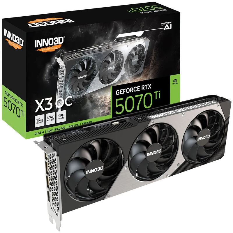 Graafikakaart Inno3D GeForce RTX 5070 Ti — 16 GB GDDR7, PCIe 5.0, 256-bit, 3x DisplayPort 2.1b + HDMI 2.1b