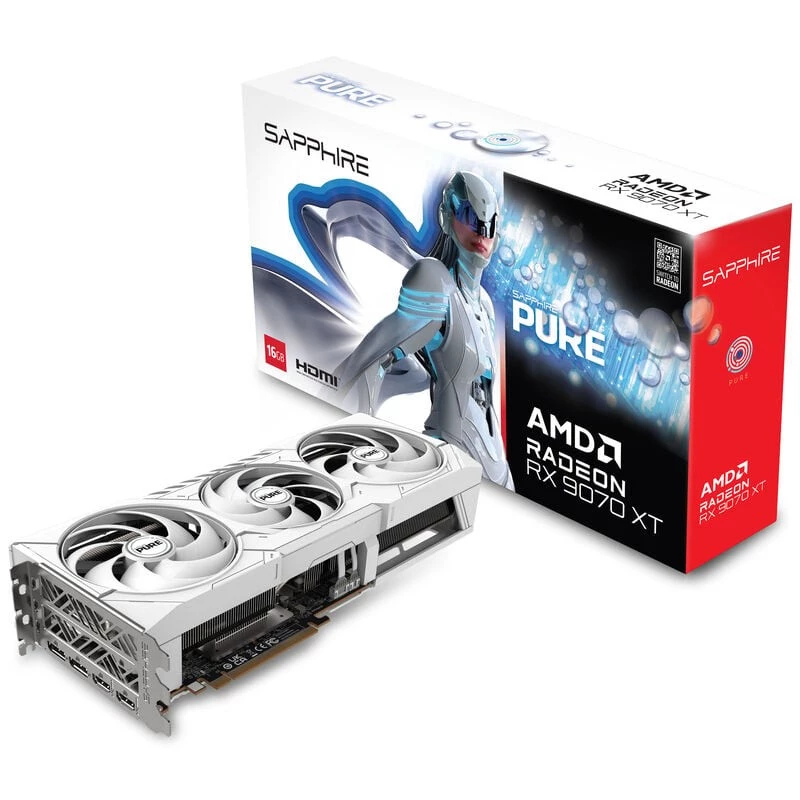Graafikakaart Sapphire Radeon RX 9070 XT — 16 GB GDDR6, PCIe 5.0, 256-bit, 320 mm, 3 pesaga, valge
