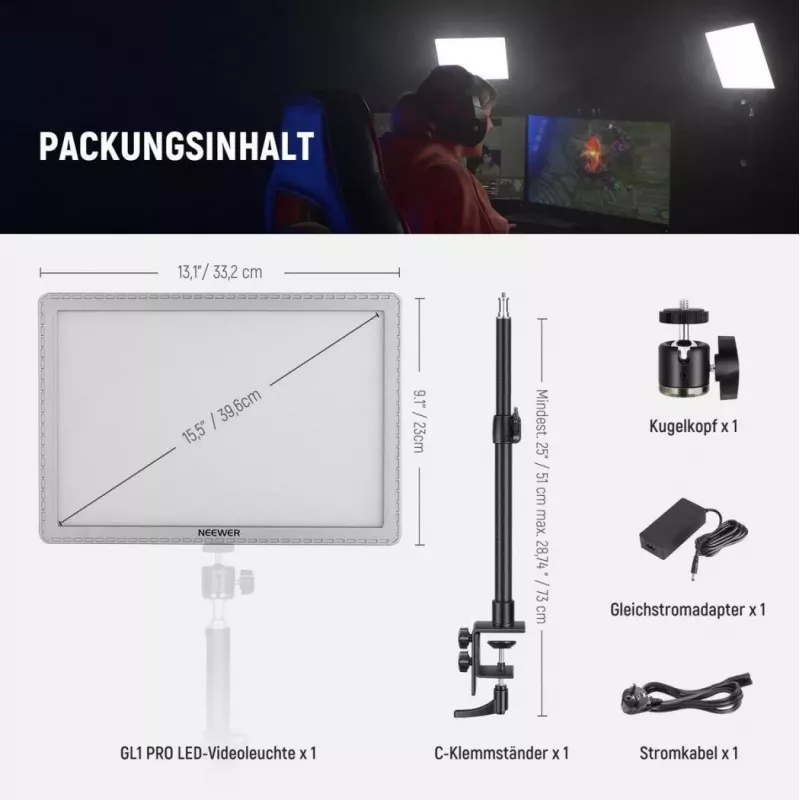 LED-lamp Neewer GL1 Pro 2900–7000K kaasaskantav kahevärviline stuudiovalgustus