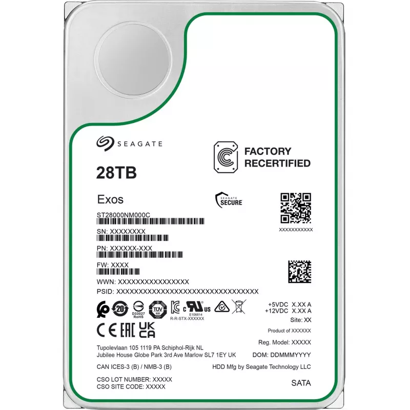 HDD SEAGATE Exos 3.5 tolli 28TB SATA TAASATESTEERITUD, mudel ST28000NM000C-REC