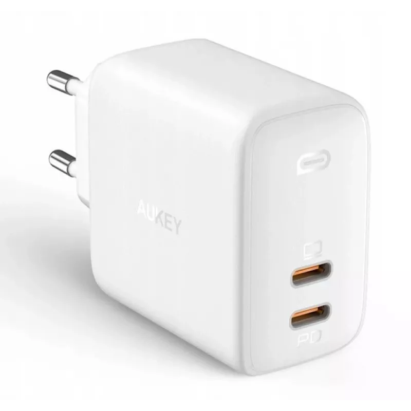 Seinlaadija Aukey PA-B4 2x USB valge GaN – kompaktne USB toiteadapter kahe USB-pordiga
