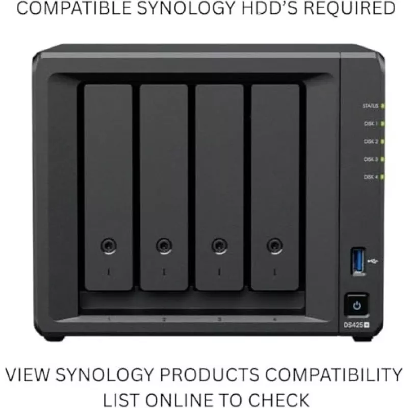 NAS-salvestiserver SYNOLOGY DS425+ — 4 pesa, Intel Celeron J4125 2,0–2,7 GHz, 2 GB DDR4, 0 TB, 2,5GbE, 2 M.2 pesa