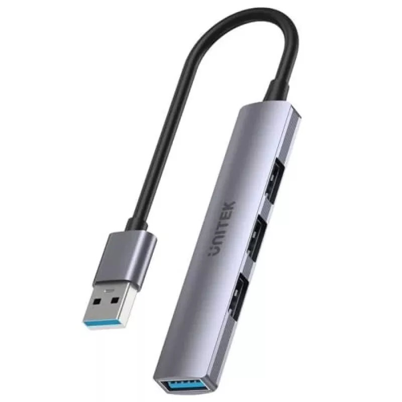 Unitek H1208A USB-A jaotur, 4 porti (1x USB-A 5 Gbps, 3x USB-A 2.0), alumiinium, hõbedane