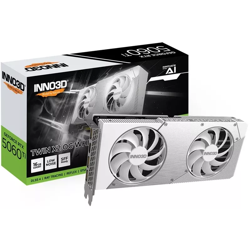 Videokaart Inno3D GeForce RTX 5060 Ti — 16 GB GDDR7, PCIe 5.0, 448 GB/s, 250 mm, 2 pesa, valge