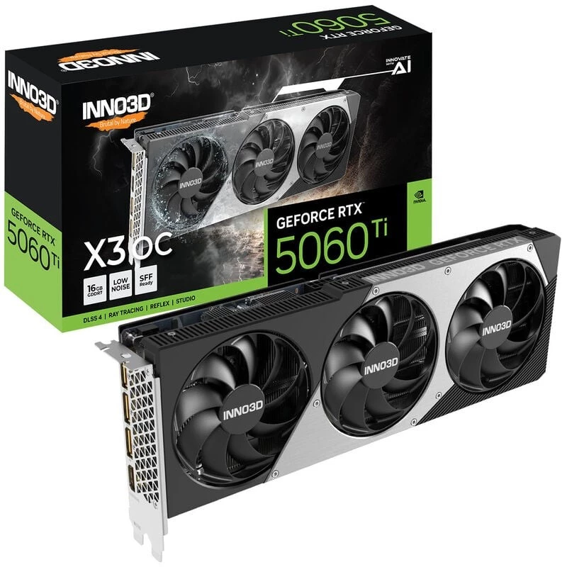 Videokaart Inno3D GeForce RTX 5060 Ti — 16 GB GDDR7, PCIe 5.0, 128-bit, 3x DP 2.1b + HDMI 2.1b