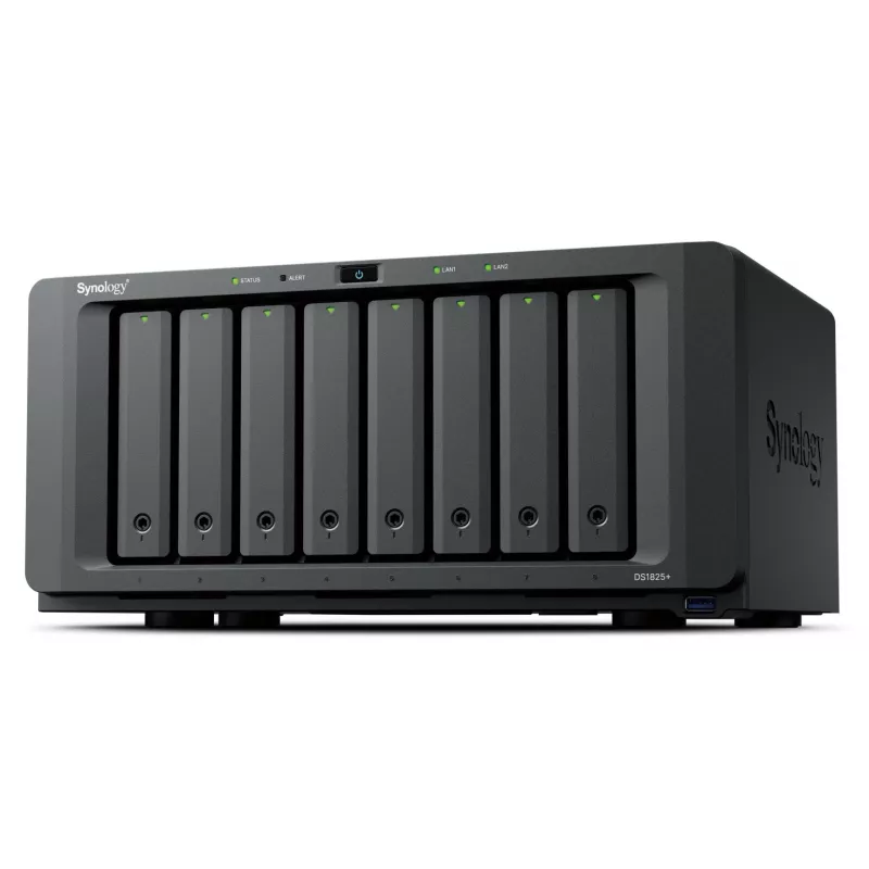 Synology DiskStation DS1825+ NAS/salvestusserver Ryzen Embedded V1500B 8 GB DDR4 0 TB Must