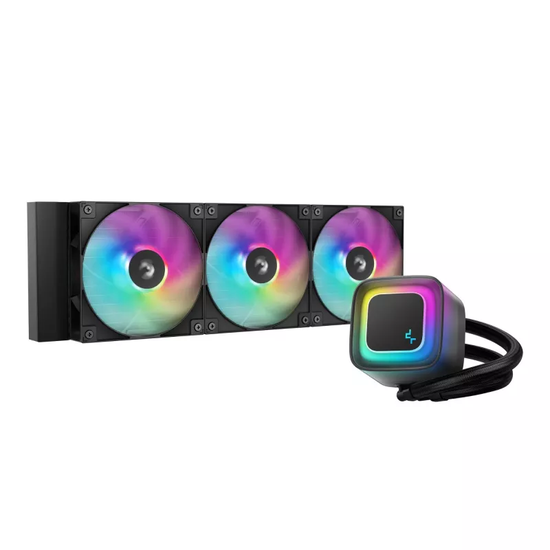 All-in-one vedelikjahuti DeepCool LE360 V2, 3x 120 mm ventilaatoriga, hüdrodünaamiline laager, must, toetab LGA1150/1151/1155/1200/1700/AM4/AM5
