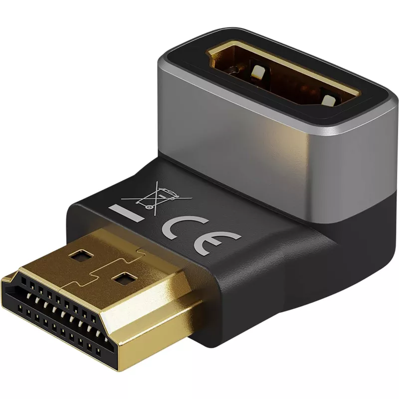 Goobay 72011 HDMI™ nurgaadapter 270° vertikaalne, 8K @ 60 Hz, kullatud, must, hõbedane