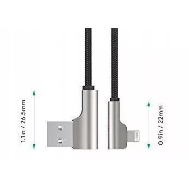 CB-AL01 Must OEM Nailonkaabel USB Lightning 2m 90-kraadise pistikuga C