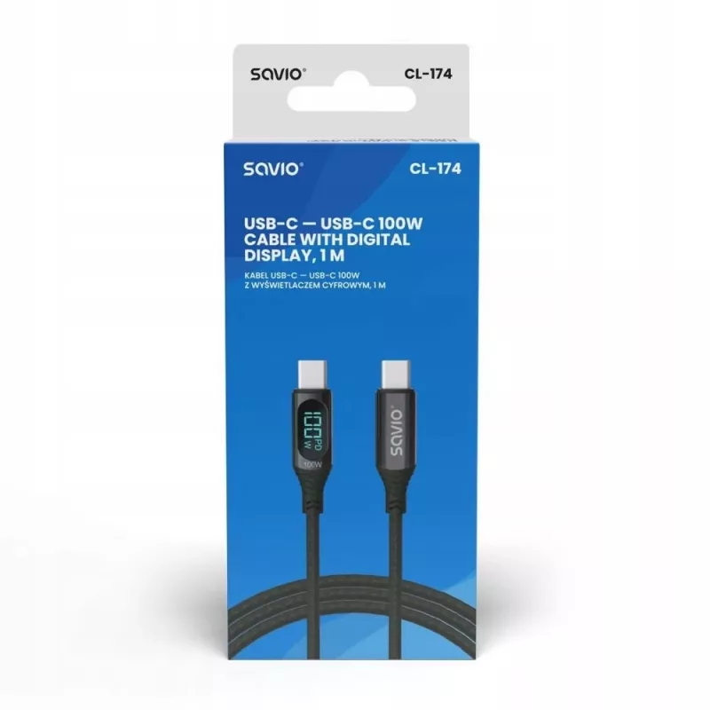 Savio USB-C - USB-C kaabel CL-174 1m must USB 3.2 Gen 1