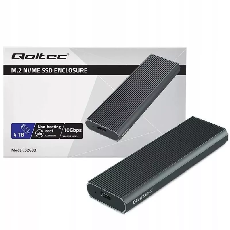 M.2 NVMe SSD korpus QOLTEC 52630 — USB 3.1 Gen2 10 Gbit/s, M.2 NVMe ketastele