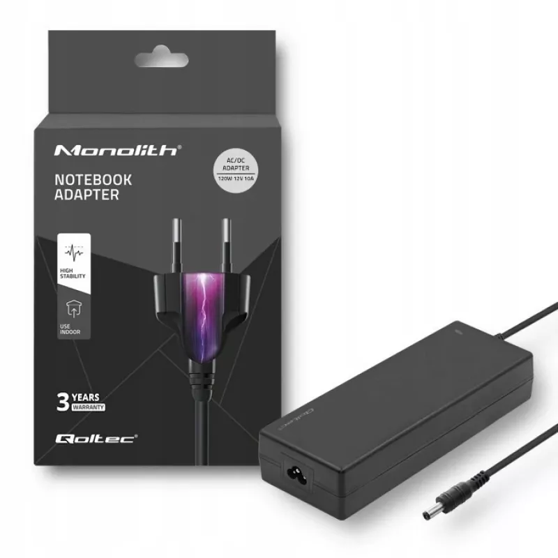 Qoltec 120W lauaarvuti toiteplokk | 12V | 10A | 5.5*2.5 | + toitekaabel