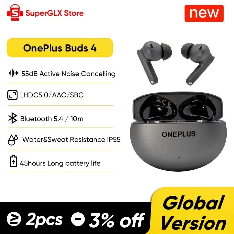 Global Version OnePlus Buds 4 True Wireless AI Call mürasummutusega kõrvaklapid 55dB pika levialaga IP55 veekindlad kaasaskantavad kõrvaklapid