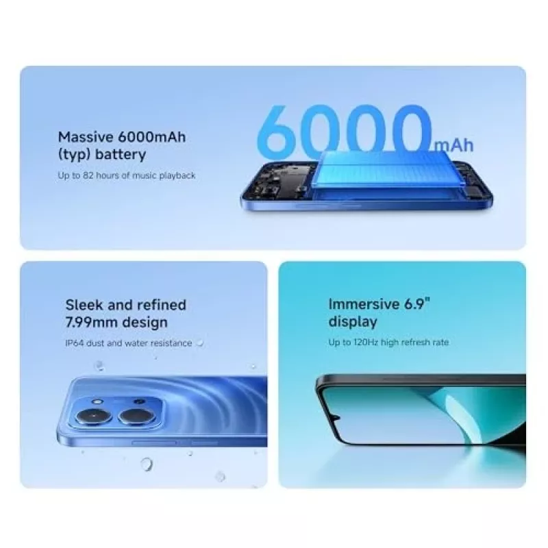 Nutitelefon Xiaomi Redmi 15C 6,9 tolli 4 GB muutmälu 128 GB salvestusruumi sinine, Helio G81-Ultra, 6000 mAh, IP64