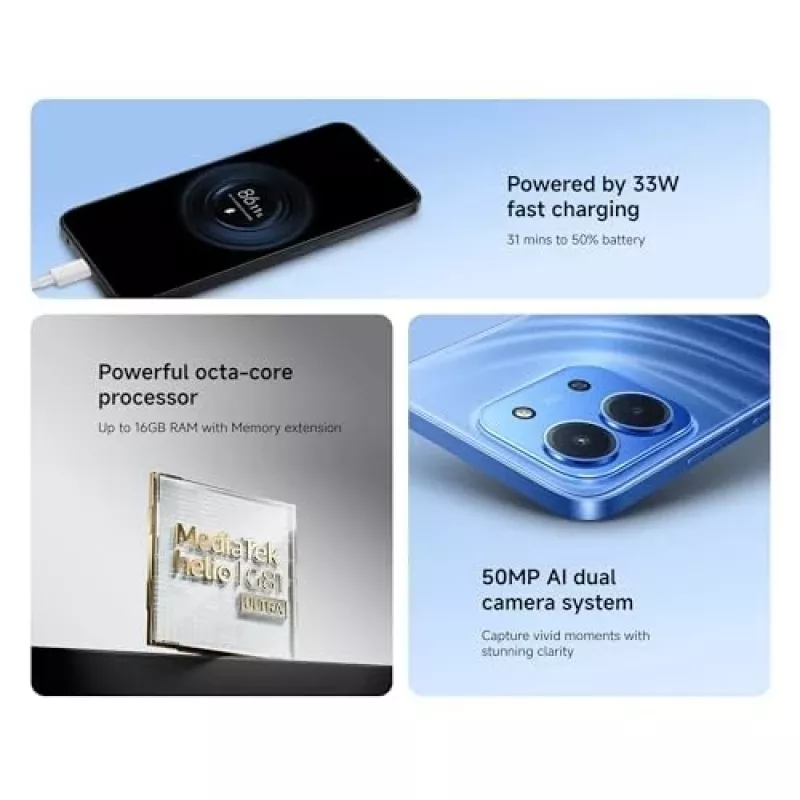 Nutitelefon Xiaomi Redmi 15C 6,9 tolli 4 GB muutmälu 128 GB salvestusruumi sinine, Helio G81-Ultra, 6000 mAh, IP64