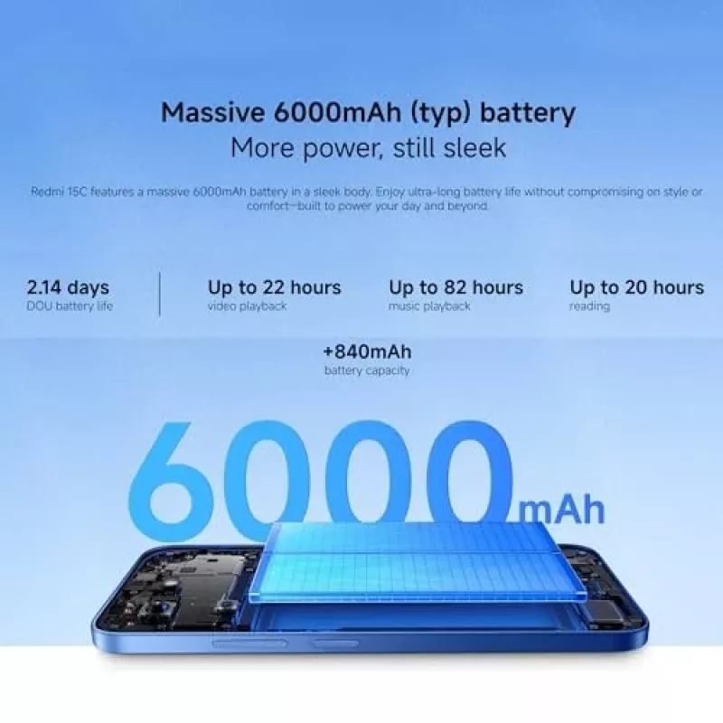Nutitelefon Xiaomi Redmi 15C 6,9 tolli 4 GB muutmälu 128 GB salvestusruumi sinine, Helio G81-Ultra, 6000 mAh, IP64