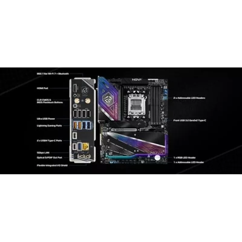 Emaplaat ASRock X870 NOVA WIFI — AMD X870, Socket AM5, ATX, 4× DIMM DDR5, 256GB, Wi‑Fi 6E, 2.5GbE