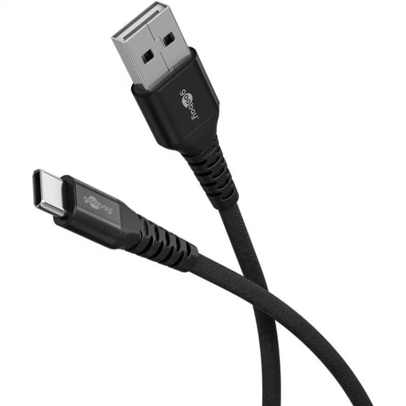 Goobay USB-C kaabel Fabric Supersoft metallpistikuga, 2 m, must (2m, USB 2.0, 60W), USB-kaabel