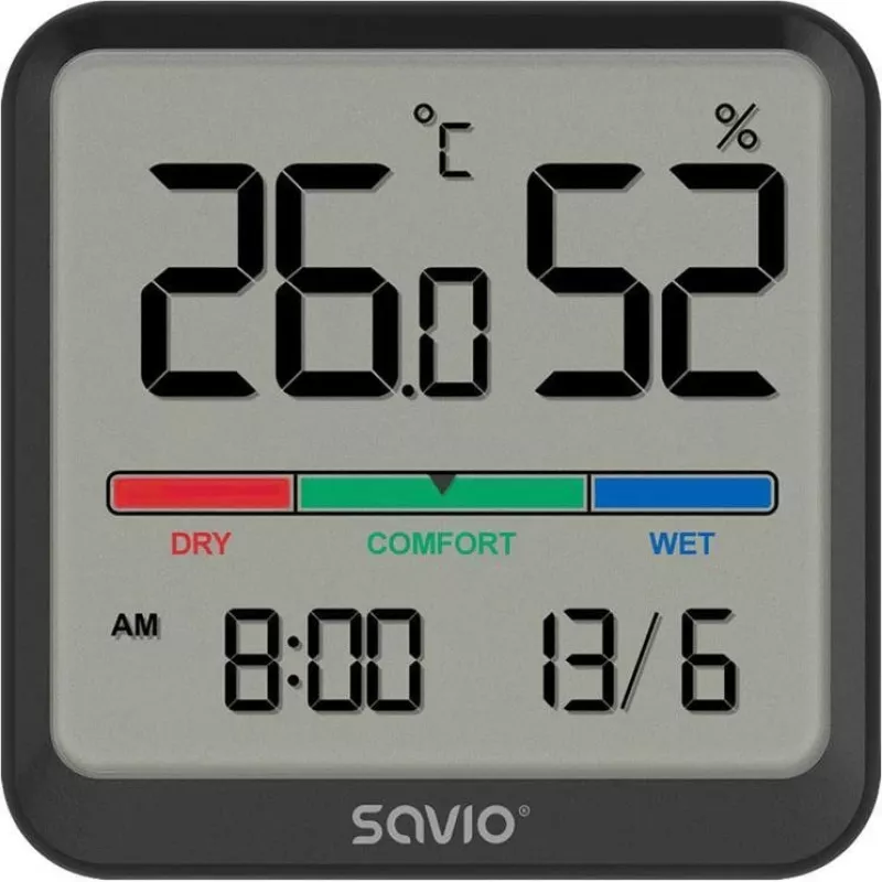 Sise temperatuuri ja niiskuse andur SAVIO CT-01/B eraldiseisev, LCD, -10–55°C, 10–99% RH, CR2032