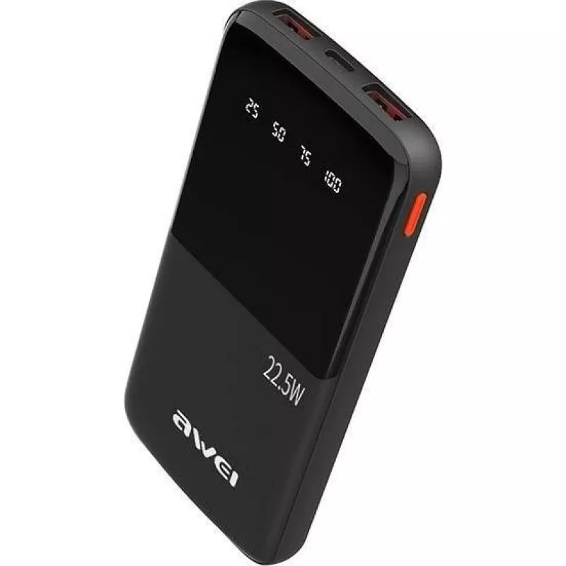Awei PowerBank P10K 10000 MAh 22,5W Must/Must (10000mAh, 22W, 22,50Wh), Powerpank, Must