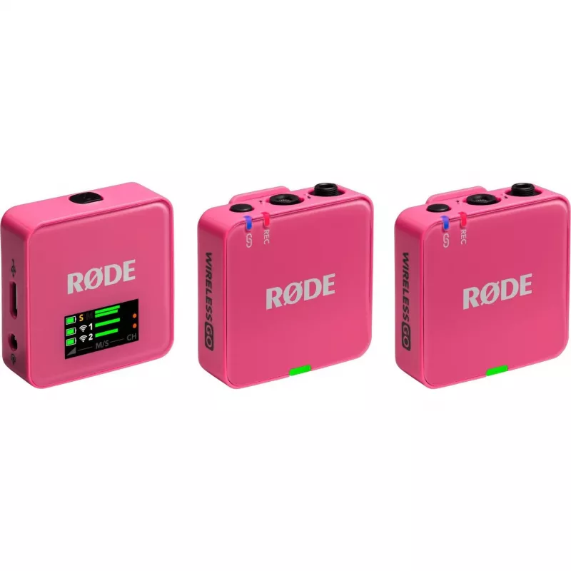 Juhtmevaba mikrofon RODE Wireless GO III Pink — kompaktne kahe kanaliga saatja ja vastuvõtja süsteem