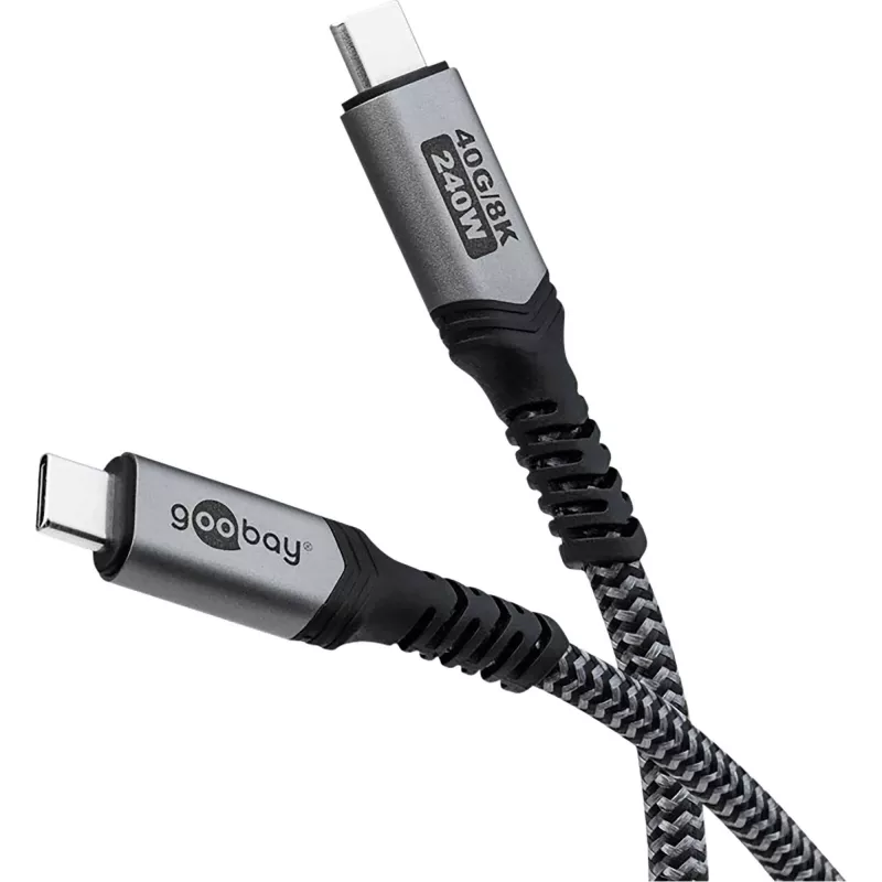 Goobay USB-C kaabel punutud ümbrisega, USB4, 240 W, 40 Gbit/s, Power Delivery, 1,5 m (1.50m, USB 4.0, 240W), USB-kaabel
