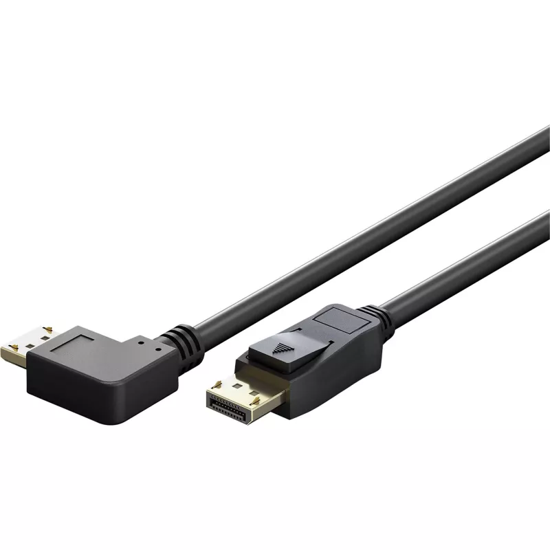 kaabel DisplayPort Plug 90° > DisplayPort Plug, 8K / 144Hz (must, 2 Meter, 1 Plug 90° külgkalle, 54 Gbit/s, DisplayPort 2.0 / 2.1)